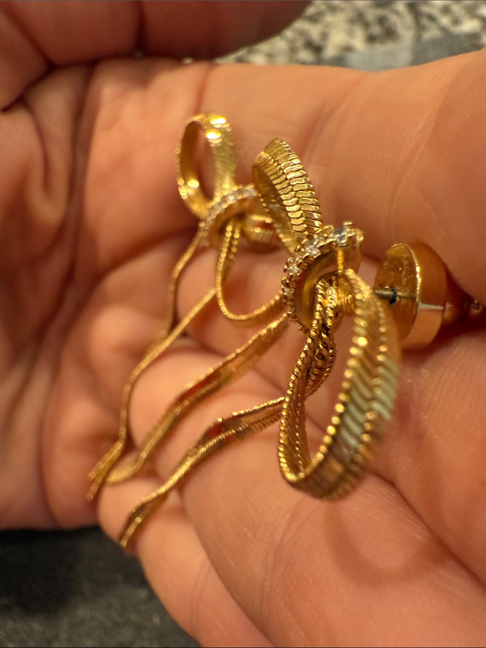 Gold Bow Drop Earrings - Picture 10 of 10